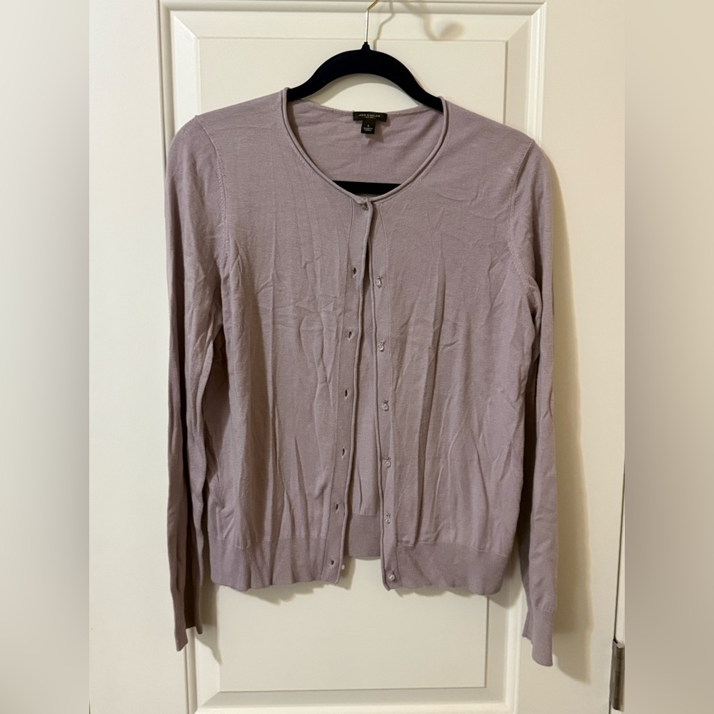 EUC ANN TAYLOR CASHMERE BLEND PURPLE CARDIGAN SWEATER L